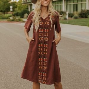 Roolee Honey and Pine Embroidered floral Dress NWT